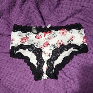 George Floral Print Panties with Black Lace
